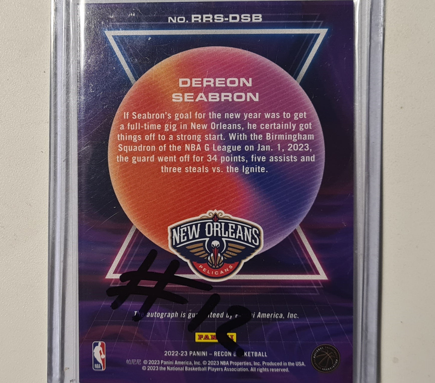 Dereon Seabron 2022-23 Panini Recon Rookie RX 04/149 Auto RRS-DSB NBA Basketball New Orleans Pelicans excellent