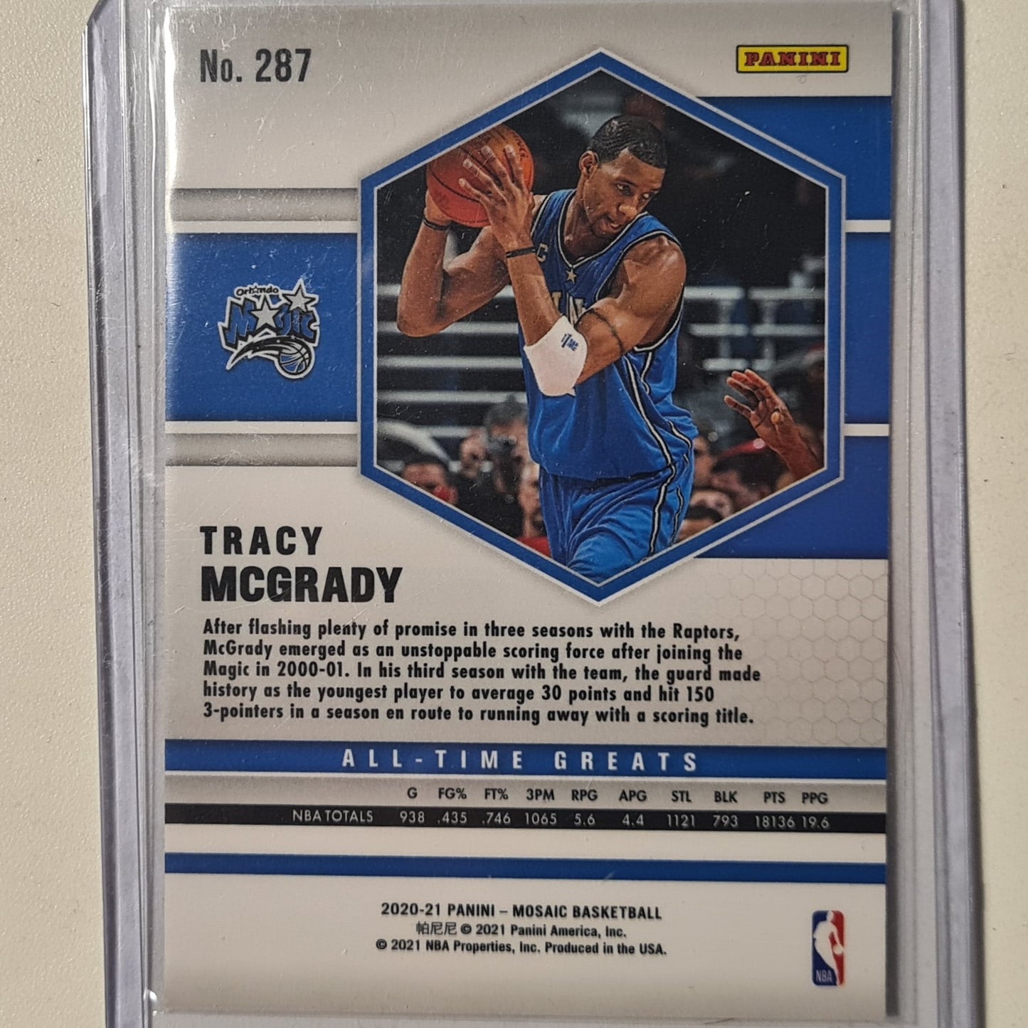 Tracy McGrady 2020-21 Panini Mosaic all-time greats #287 NBA Basketball Orlando Magic Excellent Sleeved