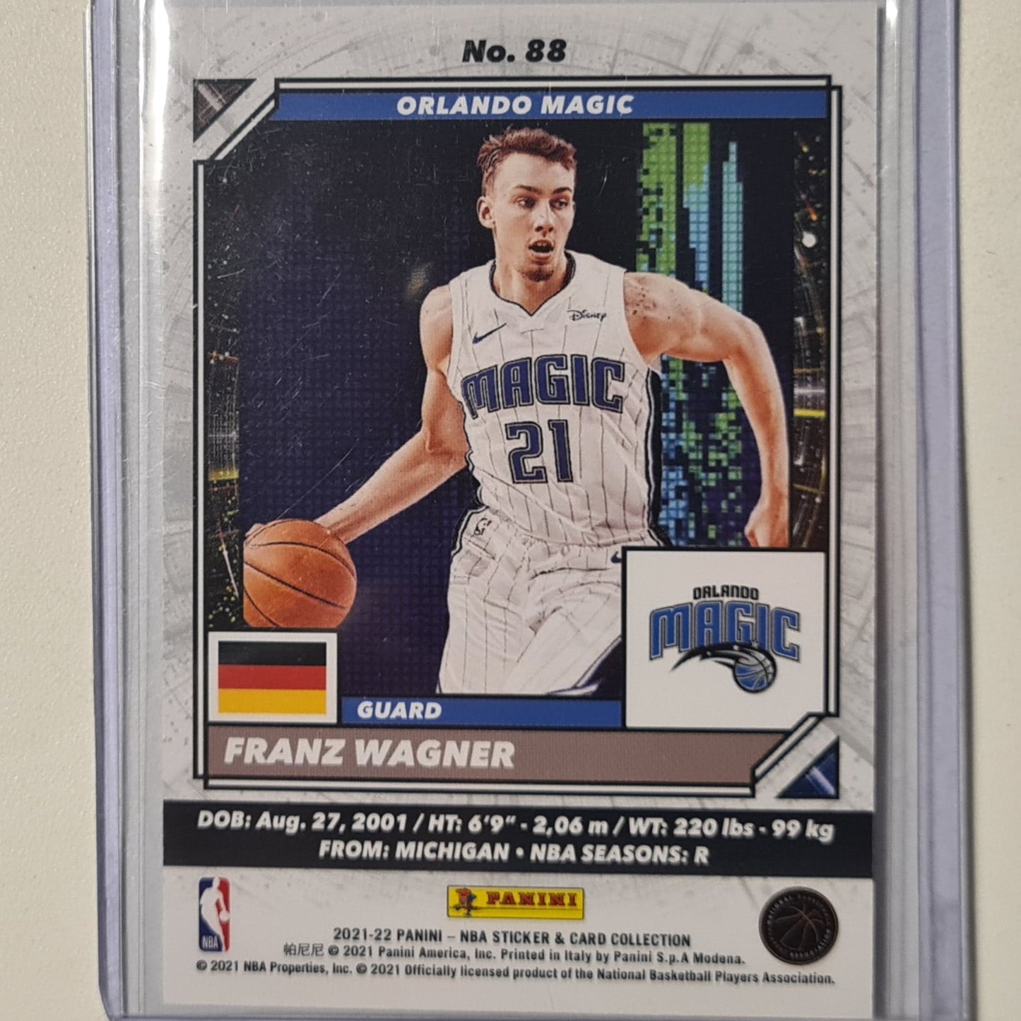 Franz Wagner 2021-22 Panini sticker card collection rookie RC #88 NBA Basketball Orlando Magic Excellent Sleeved