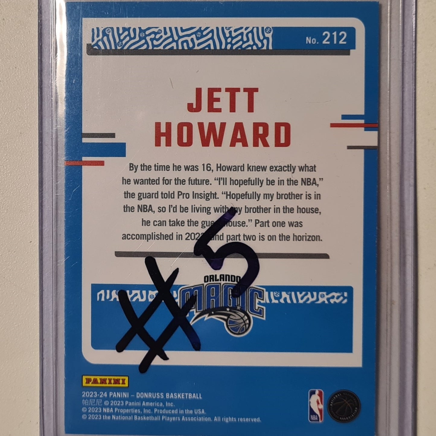 Jett Howard 2023-24 Panini Donruss Rated Rookie RC #212 NBA Basketball Orlando Magic Excellent Sleeved