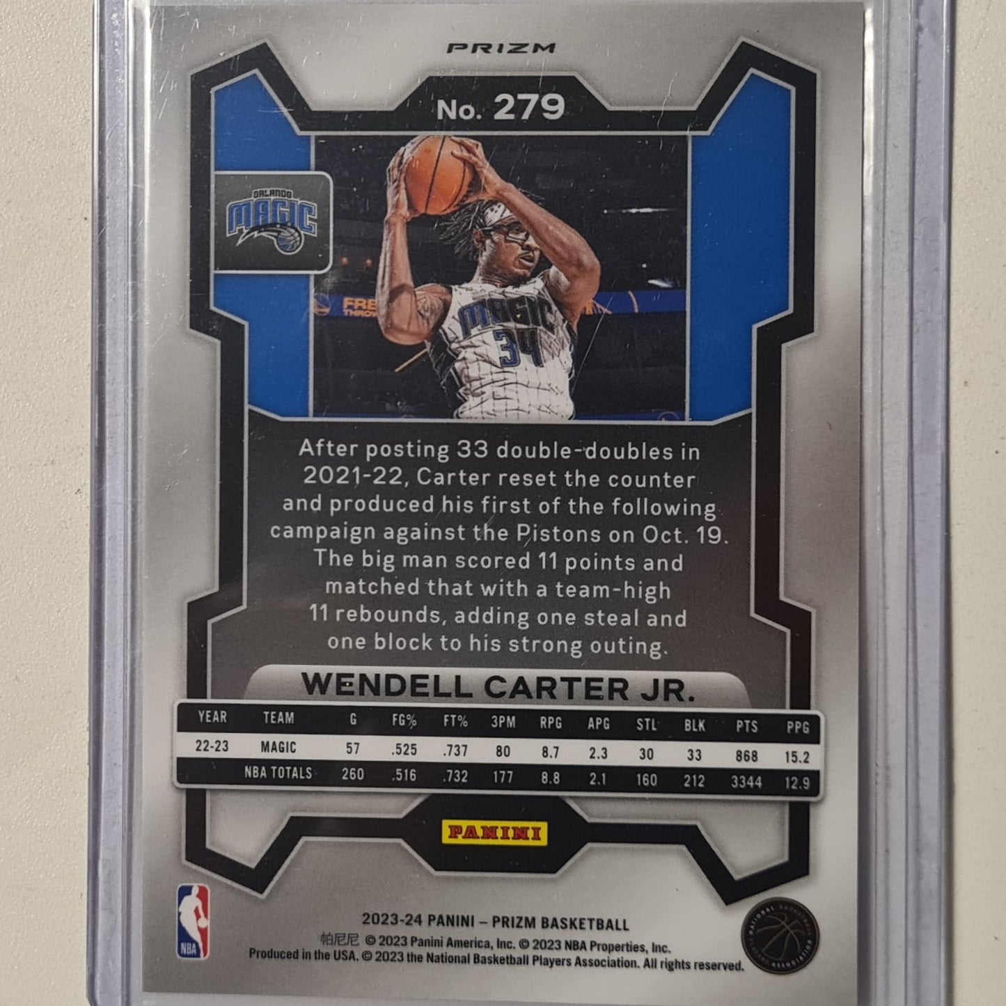 Wendell Carter Jr 2023-24 Panini Prizm red cracked ice #279 NBA Basketball Orlando Magic Excellent Sleeved