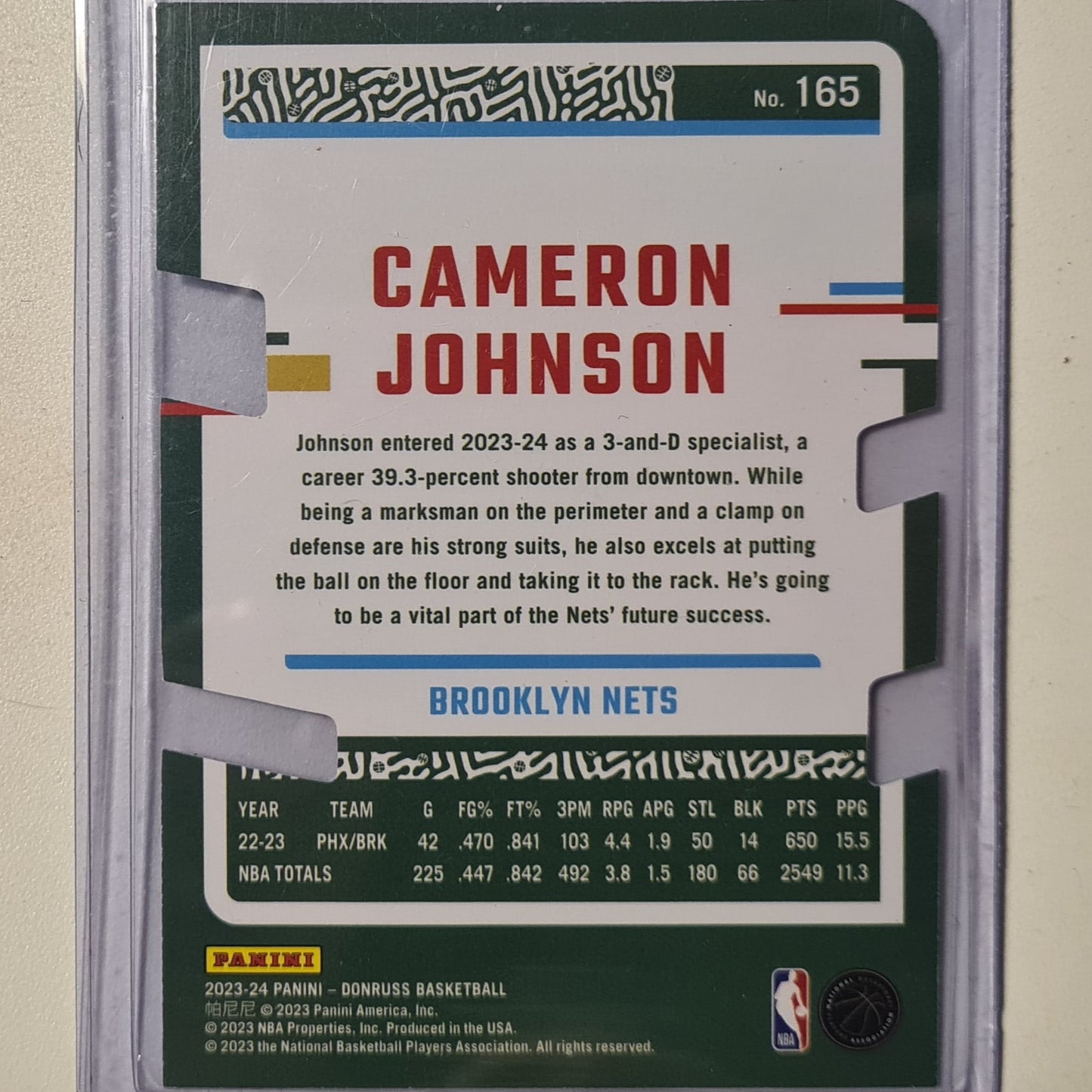 Cameron Johnson 2023-24 Panini Donruss press proof die-cut refractor 67/75 #165 NBA Basketball Brooklyn Nets Excellent/mint Sleeved