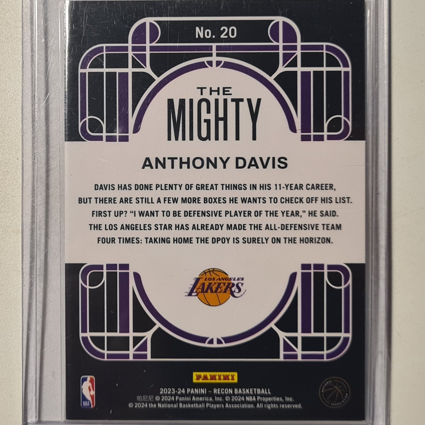 Anthony Davis 2023-24 Panini Recon the mighty holo numbered 72/75 #20 NBA Basketball LA Lakers Excellent/mint Sleeved