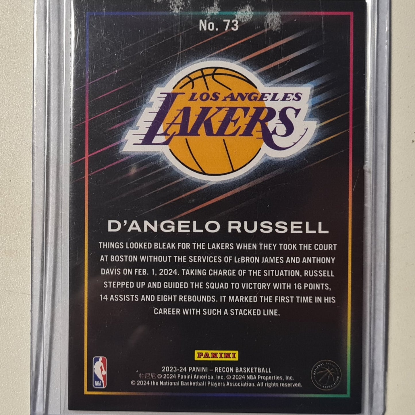 D'Angelo Russell 2023-24 Panini Recon numbered 123/199 #73  NBA Basketball LA Lakers Excellent Sleeved