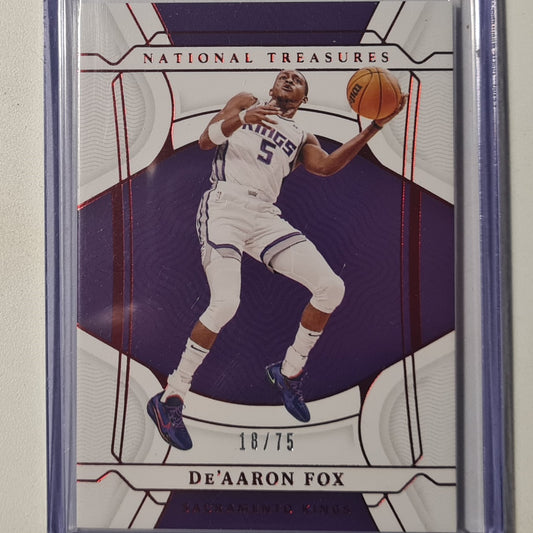 De'Aaron Fox 2021-22 Panini National treasures numbered 18/75 #11 NBA Basketball Sacramento Kings Excellent Sleeved