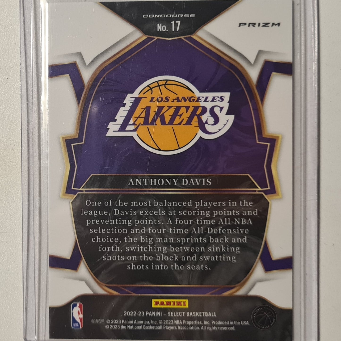 Anthony Davis 2022-23 Panini Select green shimmer prizm #17 NBA Basketball LA Lakers excellent sleeved