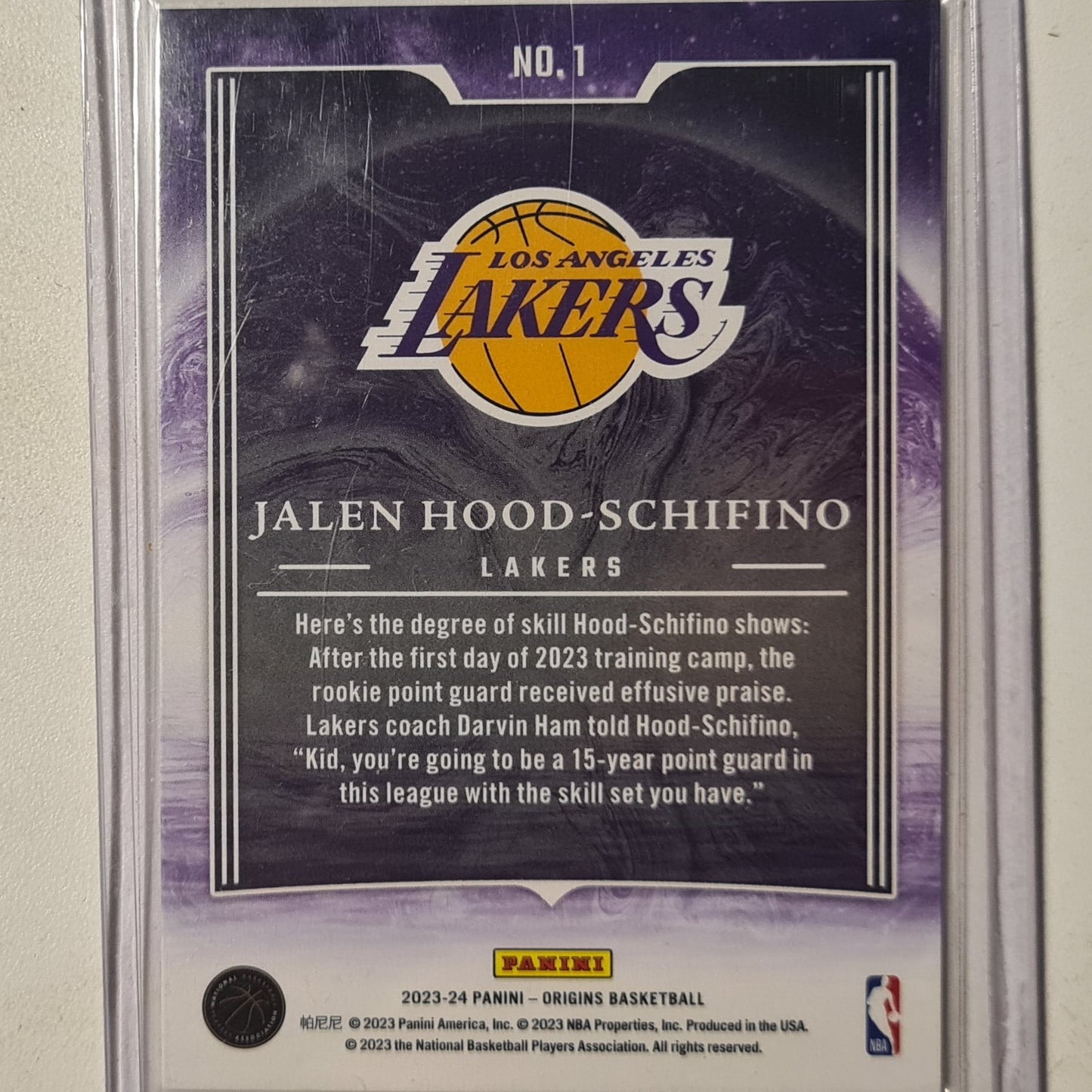 Jalen-Hood-Schifino 2023-24 Panini Origins Taking the leap Rookie RC #1 NBA Basketball LA Lakers Excellent Sleeved