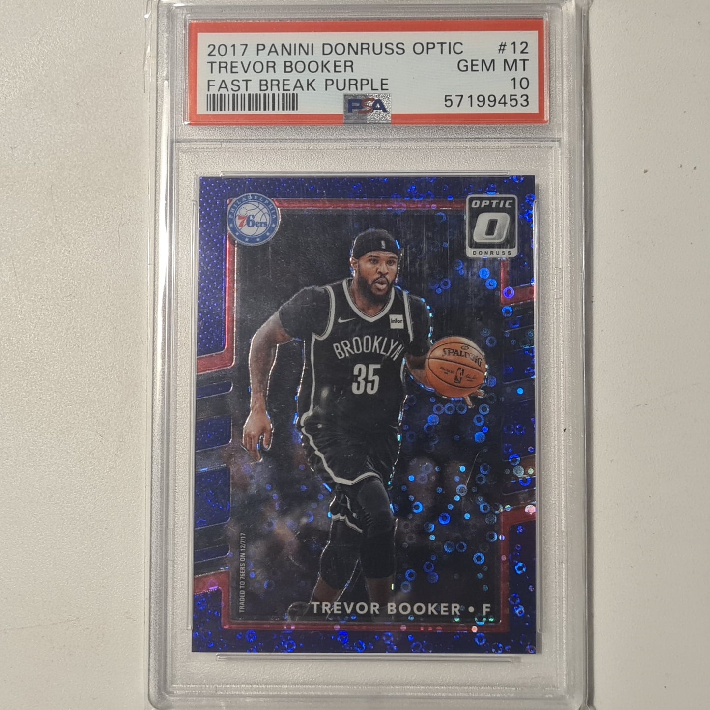 Trevor Booker 2017-18 Panini Donruss Opric purple fast break 122/155 #12 NBA Basketball Brooklyn Nets PSA GEM 10