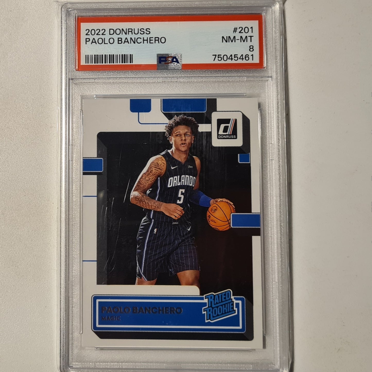 Paolo Banchero 2022-23 Panini Donruss Rated Rookie RC #202 NBA Basketball Orlando Magic PSA 8 GRADED SLAB