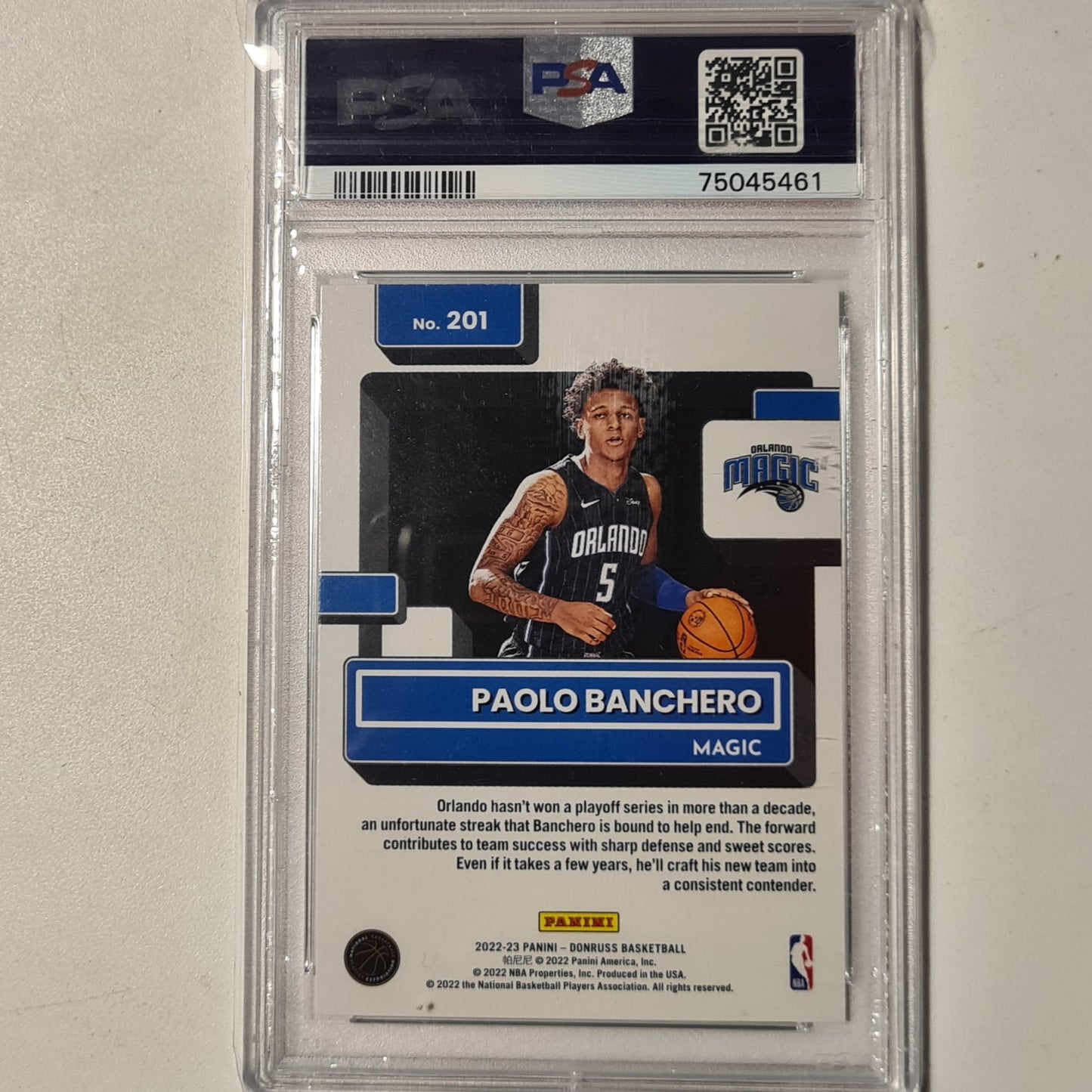 Paolo Banchero 2022-23 Panini Donruss Rated Rookie RC #202 NBA Basketball Orlando Magic PSA 8 GRADED SLAB