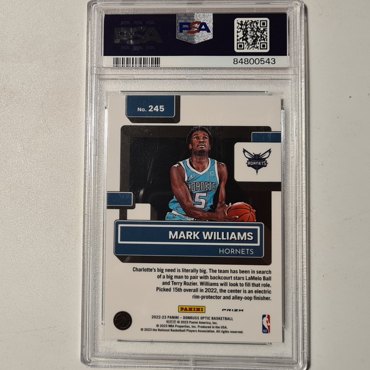 Mark Williams 2022 Panini Donruss Optic rated rookie RC Choice Prizm #245 NBA Basketball Charlotte Hornets PSA 9 GRADED SLAB