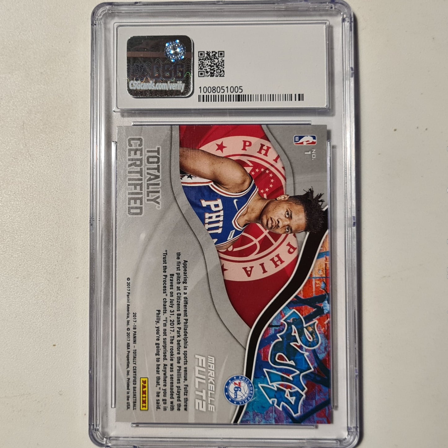 Markelle Fultz 2017-18 Panini totally certified refractor rookie RC #1 NBA Basketball Philadelphia 76ers CSG 9 GRADED SLAB