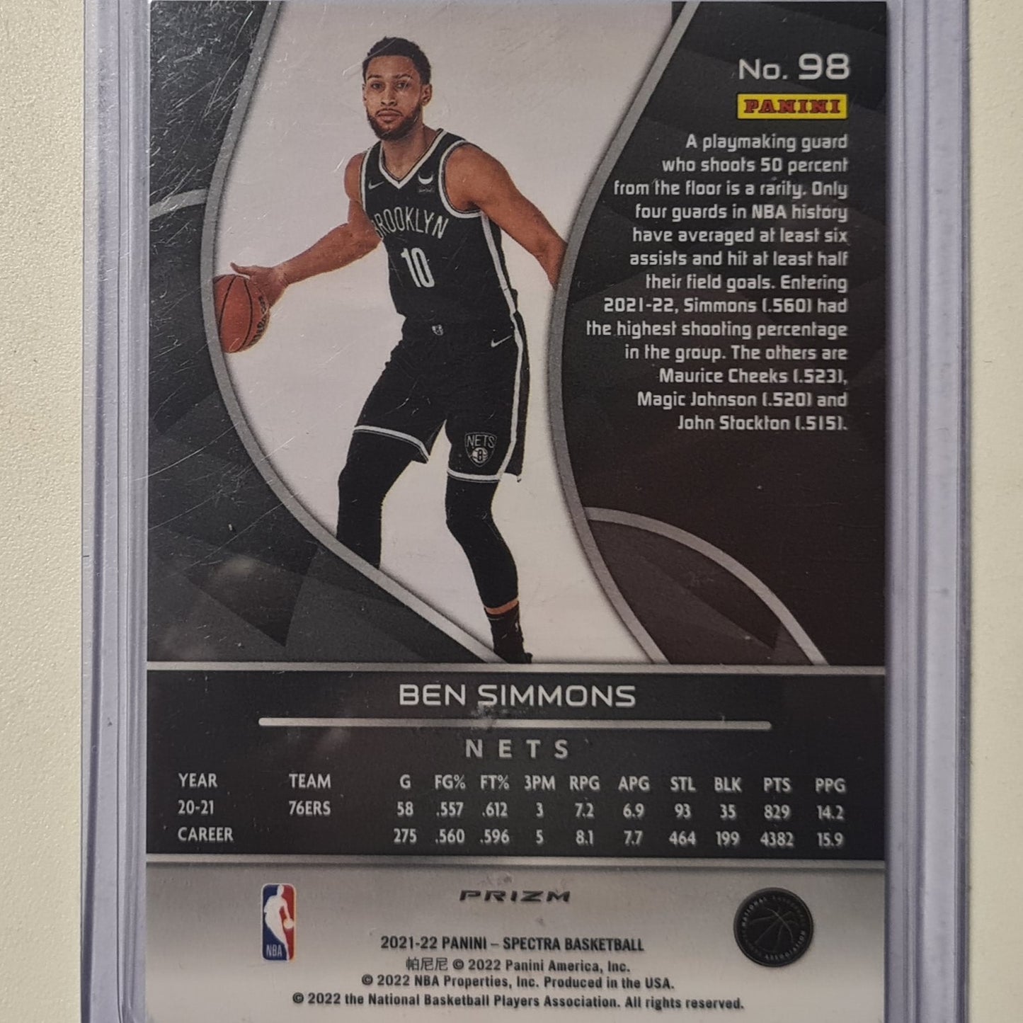 Ben Simmons 2021-22 Panini Spectra Prizm #98 NBA Basketball Brooklyn Nets Excellent Sleeved