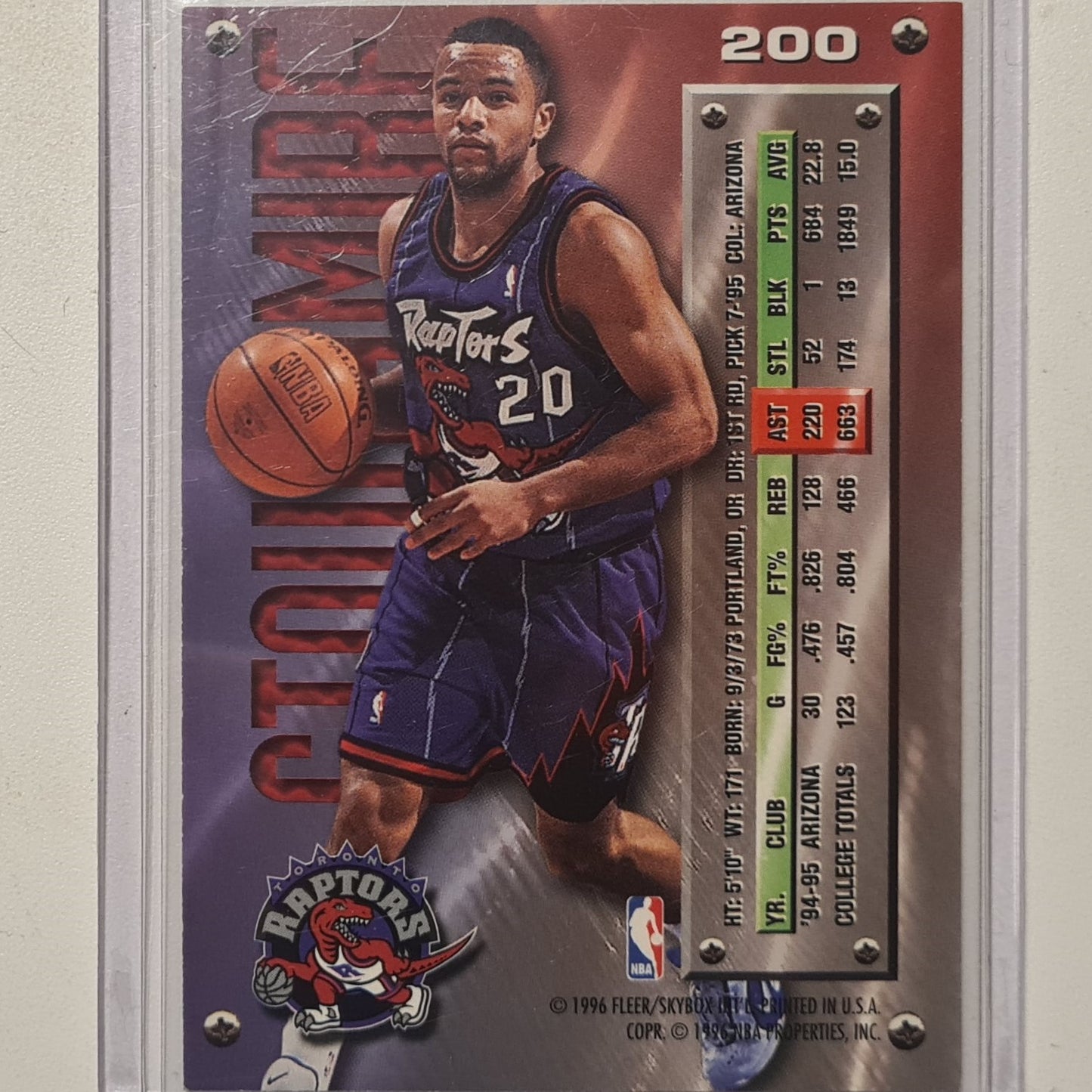 Damon Stoudamire 1996 Fleer metal 96-97 Rookie RC #200 NBA Basketball Toronto Raptors Excellent Sleeved