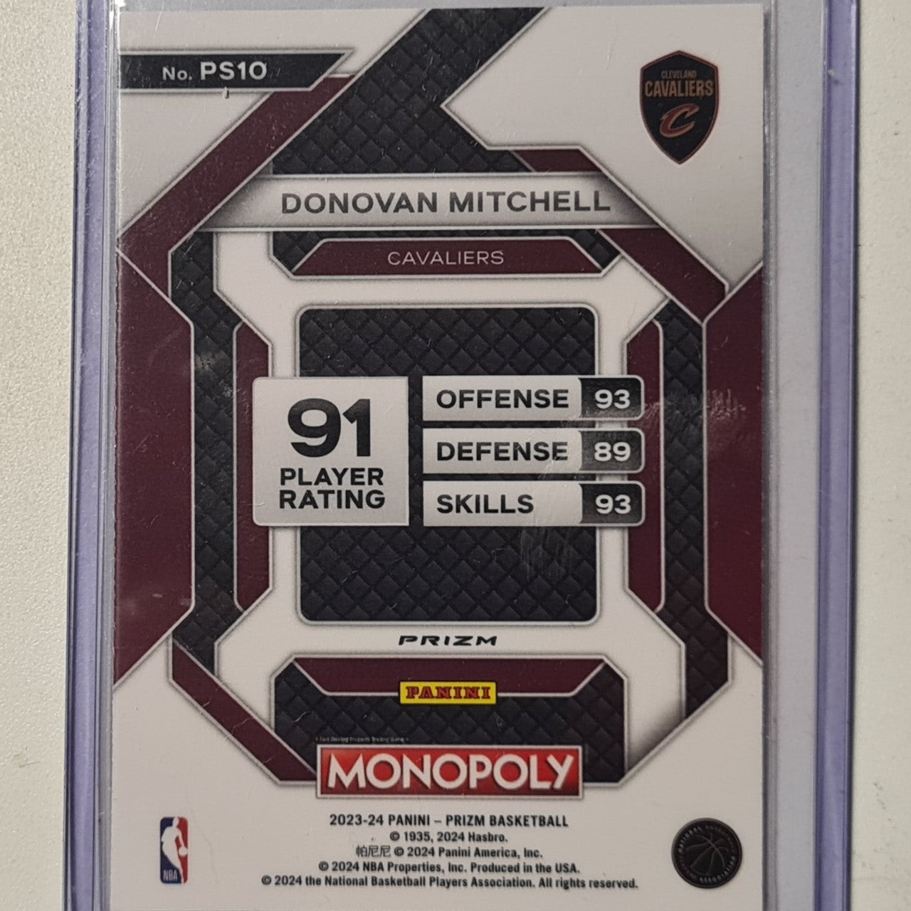 Donovan Mitchell 2023-24 Panini Prizm purple prizm Monopoly PS10 NBA Basketball Cleveland Cavaliers Excellent Sleeved