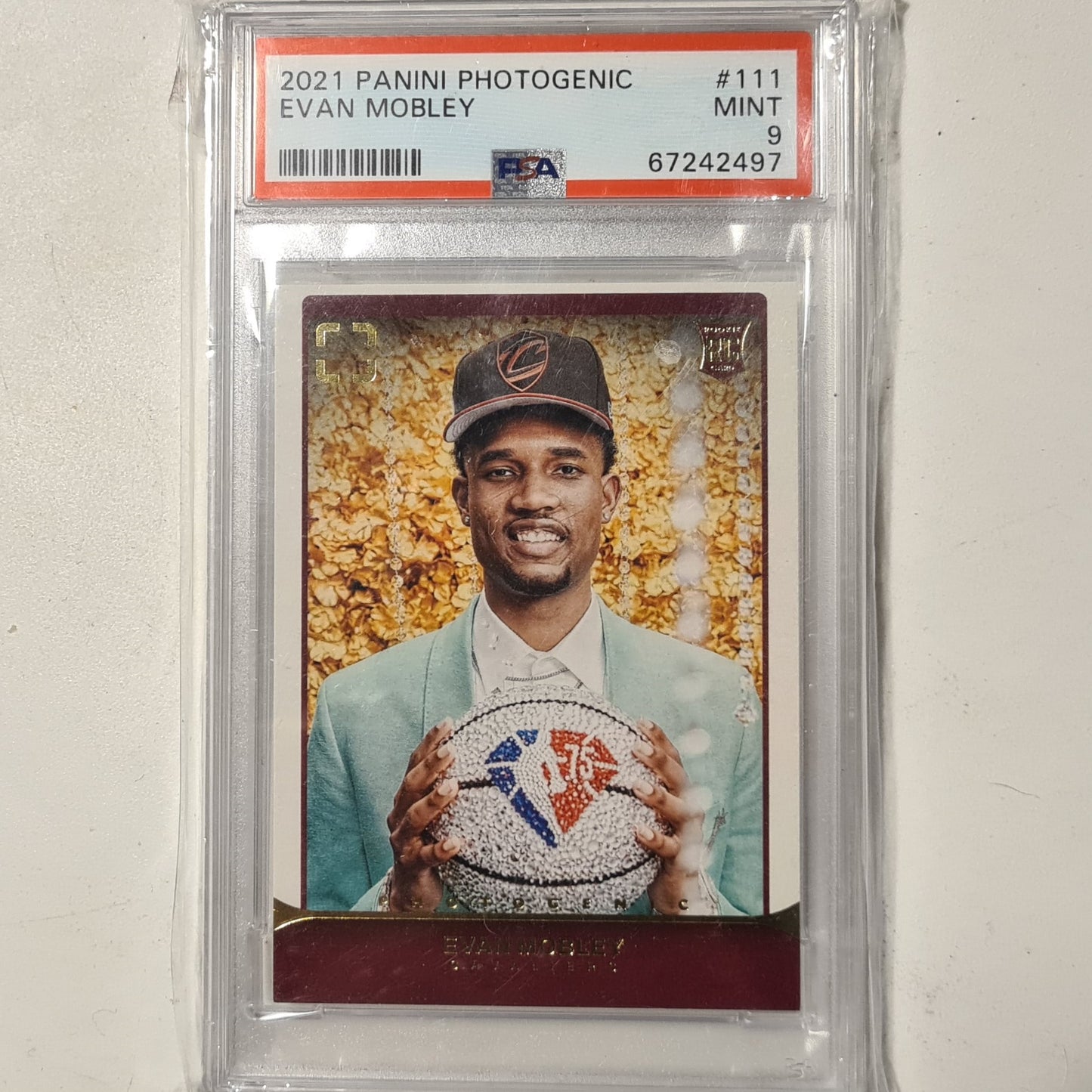 Evan Mobley 2021-22 Panini Photogenic Rookie RC #111 NBA Basketball Cleveland Cavaliers PSA 9 Mint slab