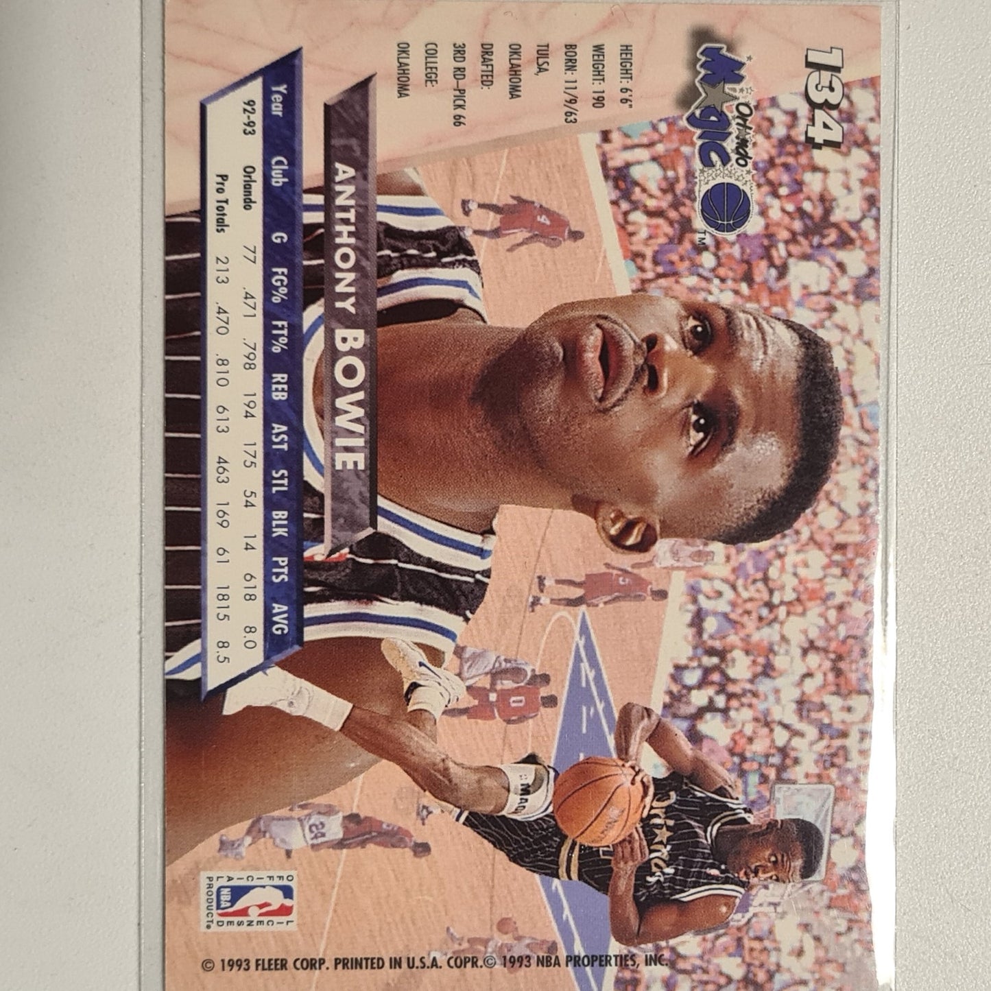 Anthony Bowie 1993 Fleer Ultra 93-94 #134 NBA Basketball Orlando Magic Excellent