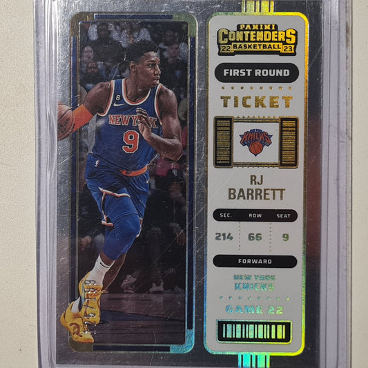 RJ Barrett 2022-23 Panini Contenders gold chrome numbered 125/199 #19 NBA Basketball New York Knicks Excellent