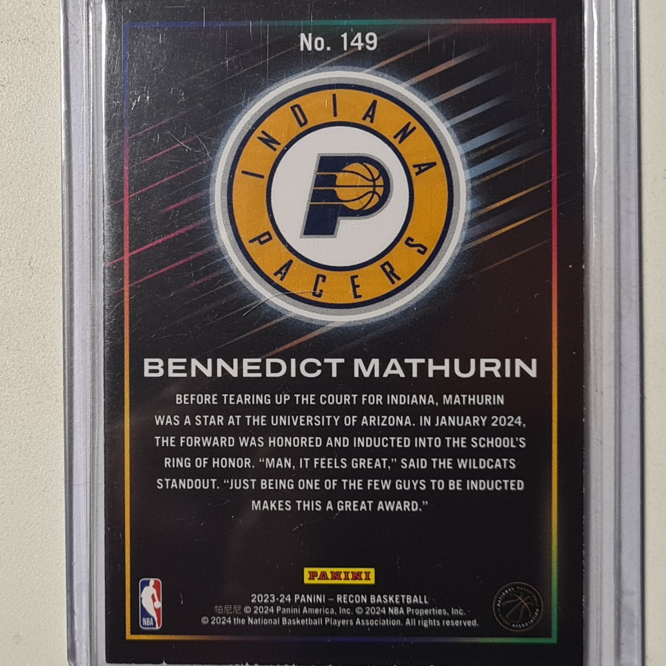 Bennedict Mathurin 2023-24 Panini Recon Numbered 249/299 #149 NBA Basketball Indiana Pacers Excellent