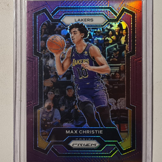 Max Christie 2023-24 Panini Prizm purple refractor Numbered 36/99 #123 NBA Basketball LA Lakers Excellent