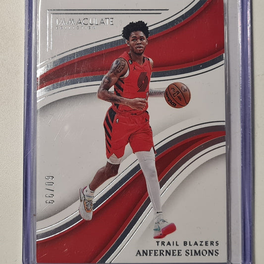 Anfernee Simons 2022-23 Panini Immaculate numbered 60/99 NBA Basketball Portland Trail Blazers excellent