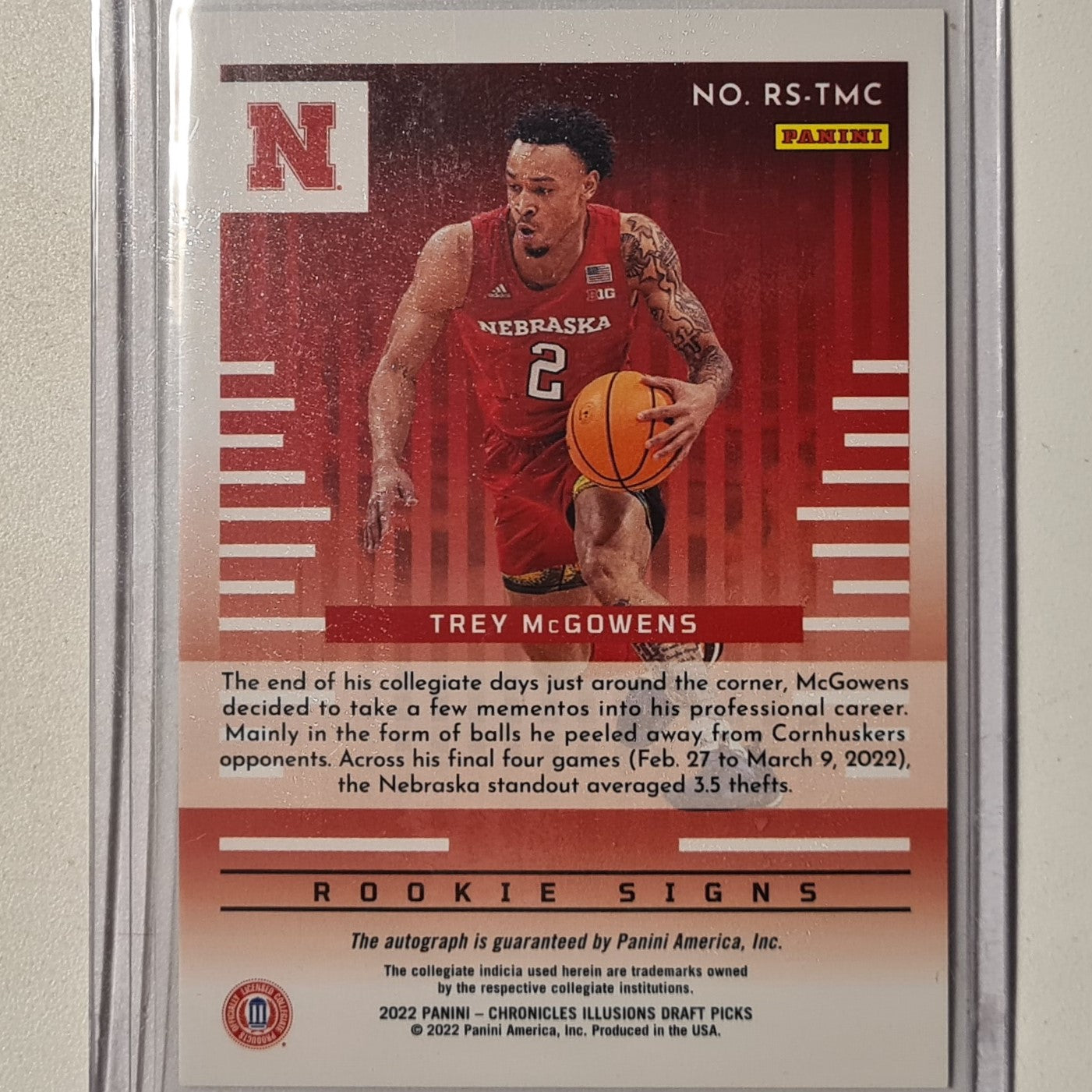 Trey McGowens 2022 Panini Illusions Draft Picks RS-TMC NBA Basketball Cornhuskers Excellent