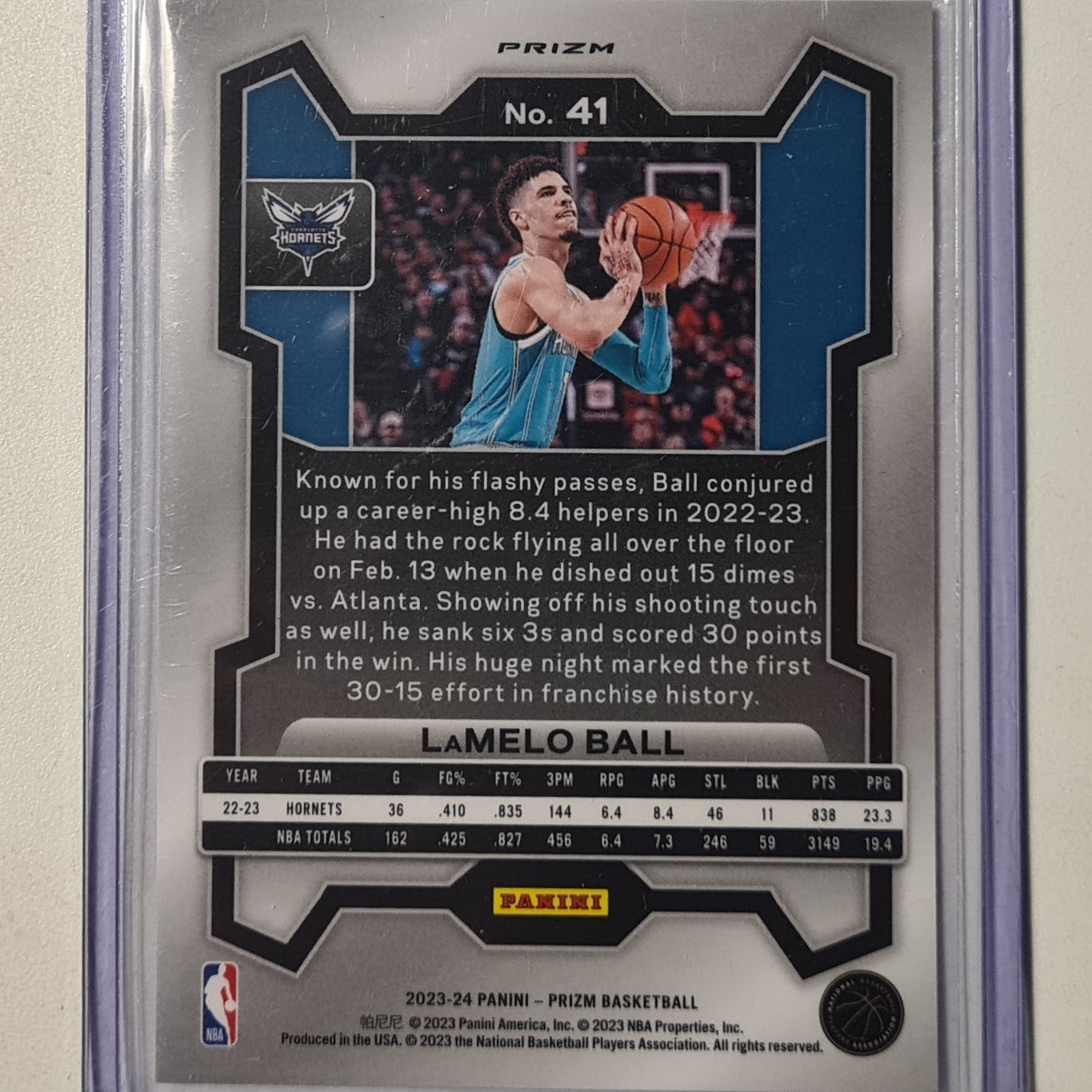 LaMelo Ball 2023-24 Panini Prizm refractor #41 NBA Basketball Charlotte Hornets mint sleeved