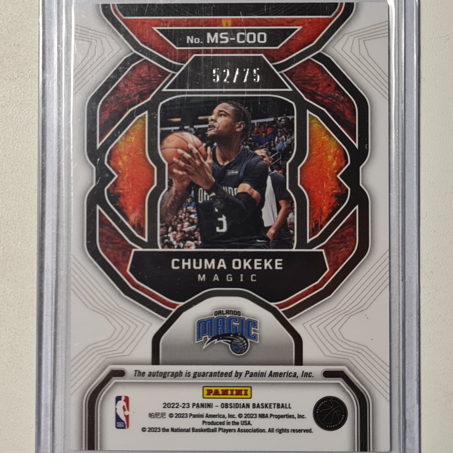 Chuma Okeke 2022-23 Panini Obsidian Magmatic Auto  52/75 MS-COO NBA Basketball Orlando Magic mint sleeved