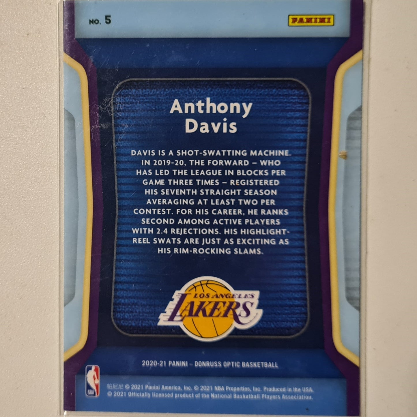 Anthony Davis 2020-21 Panini Donruss Optic Air Defence #5 NBA Basketball LA Lakers Excellent