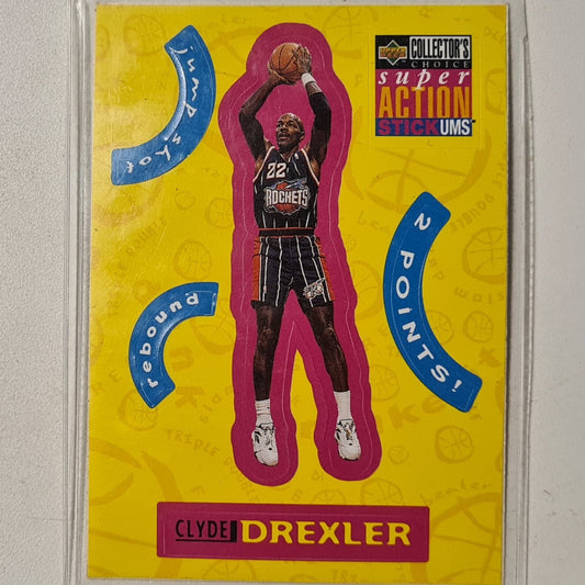 Clyde Drexler 1996 Upper-Deck super action Stick-ums S10 NBA Basketball Houston Rockets good +