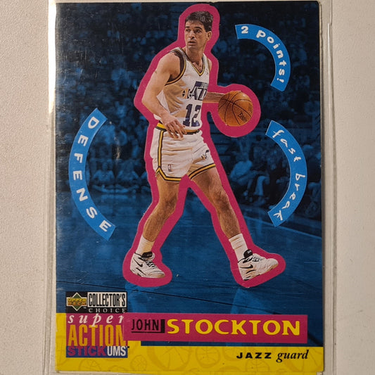 John Stockton 1996 Upper-Deck super action Stick-ums S27+B27 NBA Basketball Utah Jazz good
