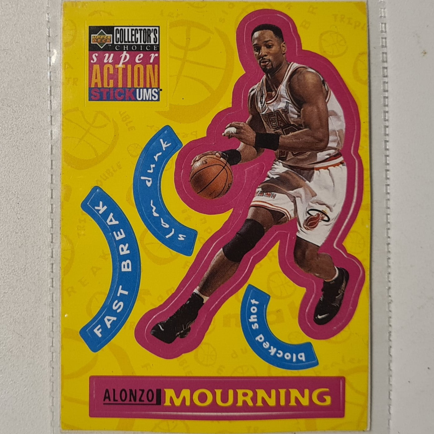 Alonzo Mourning 1996 Upper-Deck super action Stick-ums S14 NBA Basketball Miami Heat good +