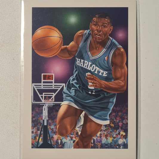 Muggsy Bogues 1991 NBA Hoops illustrated Kim Passey #505 NBA Basketball Charlotte Hornets Excellent +