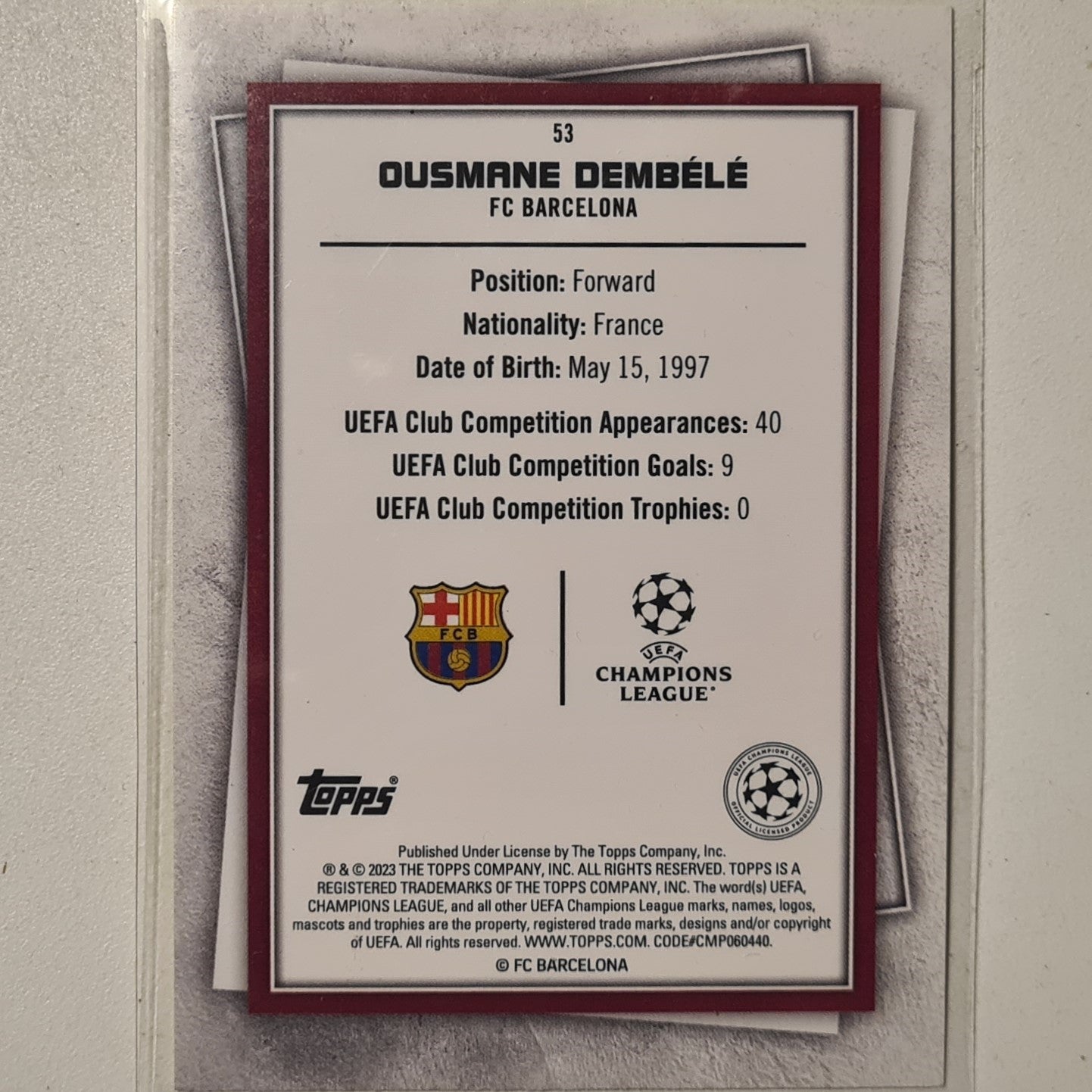 Ousmane Dembele 2023 Topps Soccer stars yellow 53 Soccer Football Barcelona Excellent