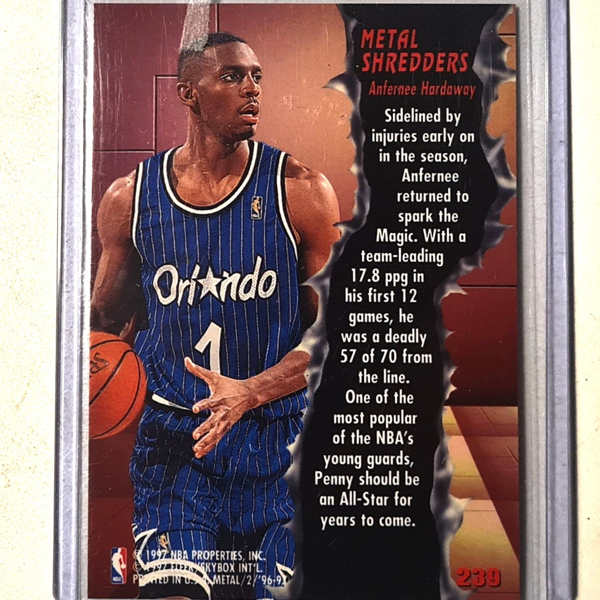 Anfernee Hardaway 1997 Fleer metal 96-97 Metal Shredders #239 NBA Basketball Orlando Magic Excellent +