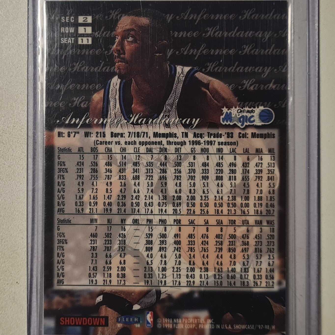 Anfernee Hardaway 1998 Fleer Flair showcase grace shimmer  row 1 #11 NBA Basketball Orlando Magic excellent +