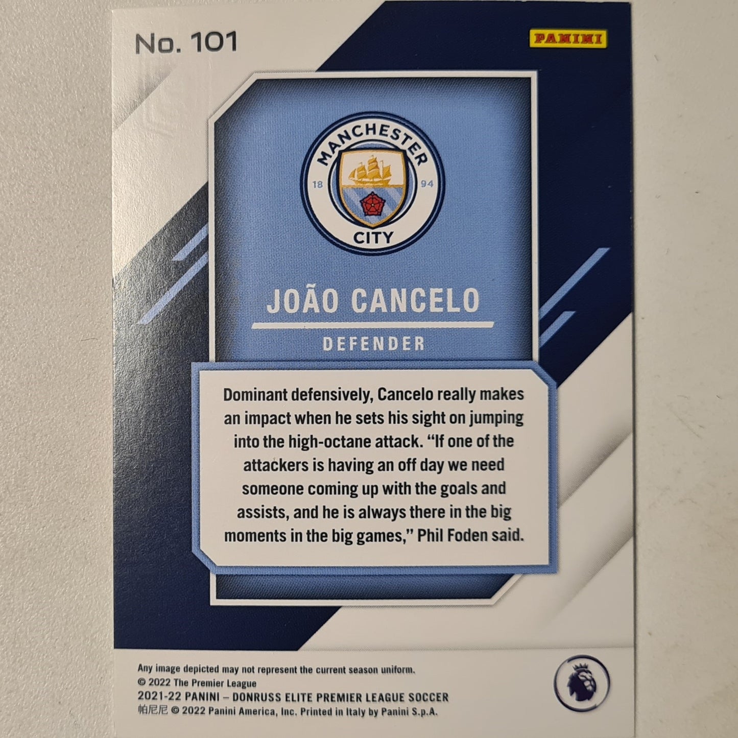 Joao Cancelo 2021-22 Panini Donruss Elite  #101 Soccer Football Manchester City Excellent