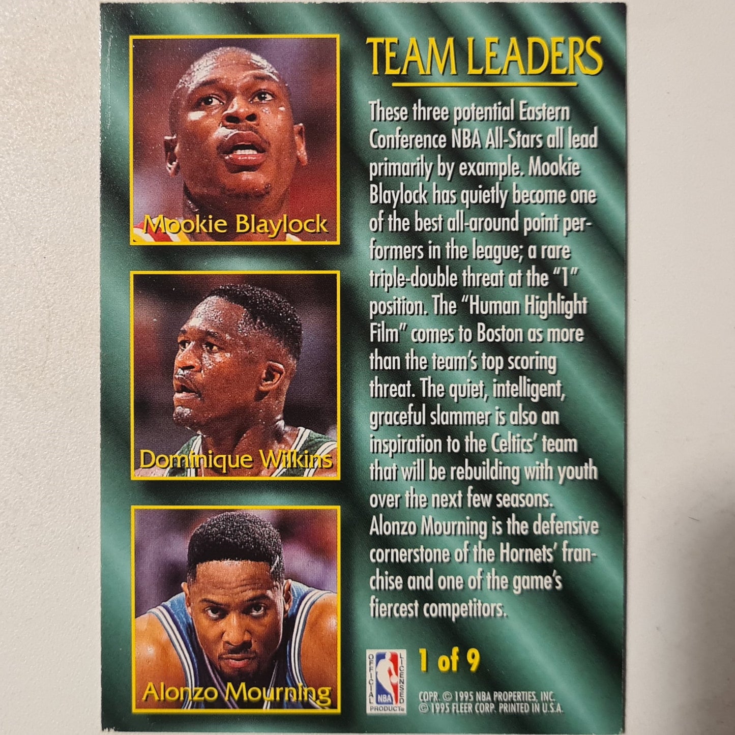 Dominique Wilkins, Alonzo Mourning 1995 Fleer 94-95 Team Leaders 1 of 9 NBA Basketball Celtics Hornets very good