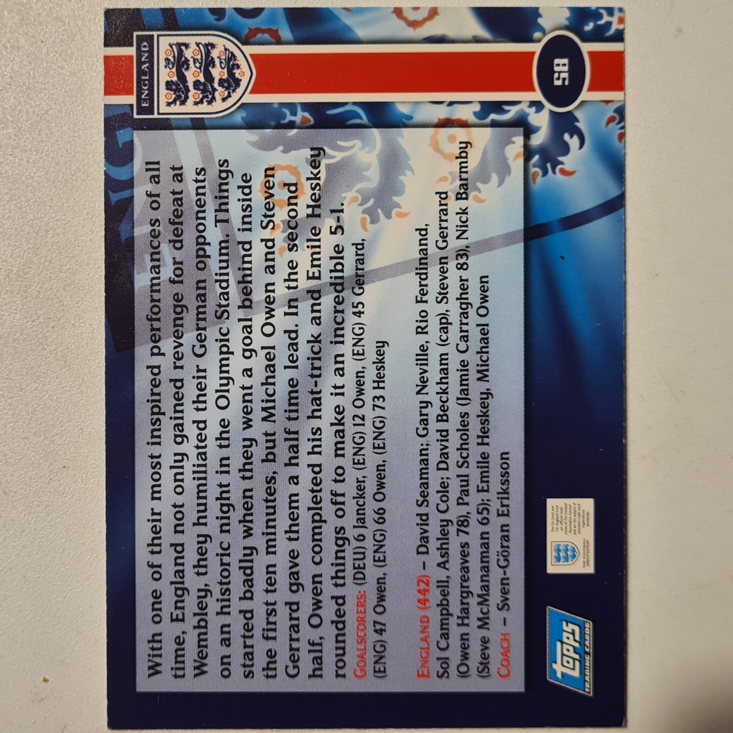 David Beckham Teddy Sheringham 2001-02 Memorable moments Greece #42 Soccer Football England very good