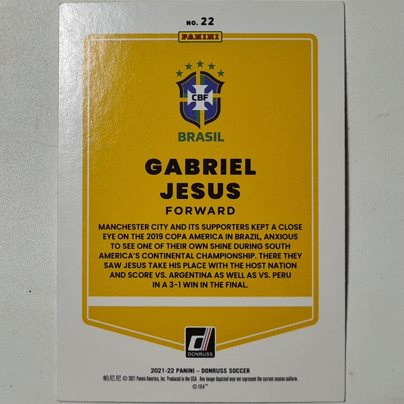 Gabriel Jesus 2021-22 Panini Donruss fifa world cup Qatar #22 Soccer Football Brazil Excellent sleeved