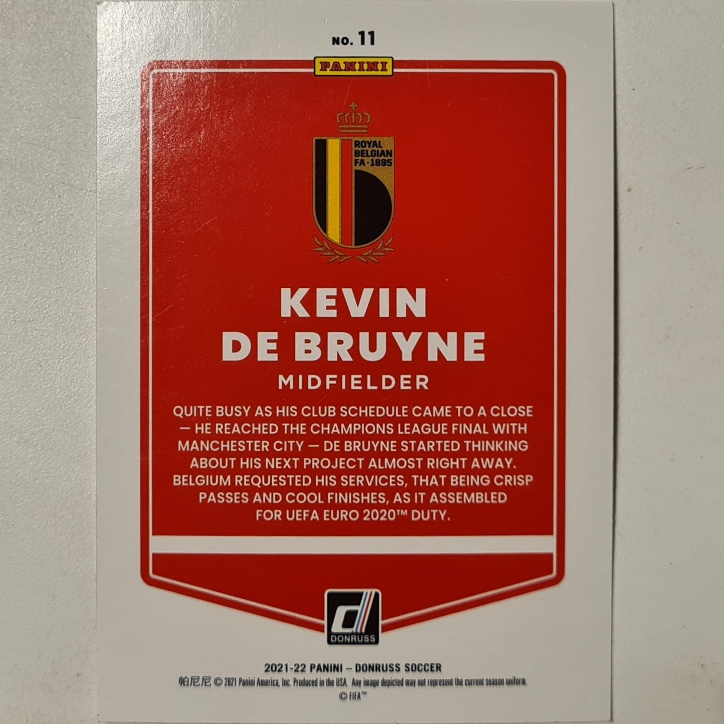 Kevin De Bruyne 2021-22 Panini Donruss fifa world cup Qatar #11 Soccer Football Belgium Excellent sleeved