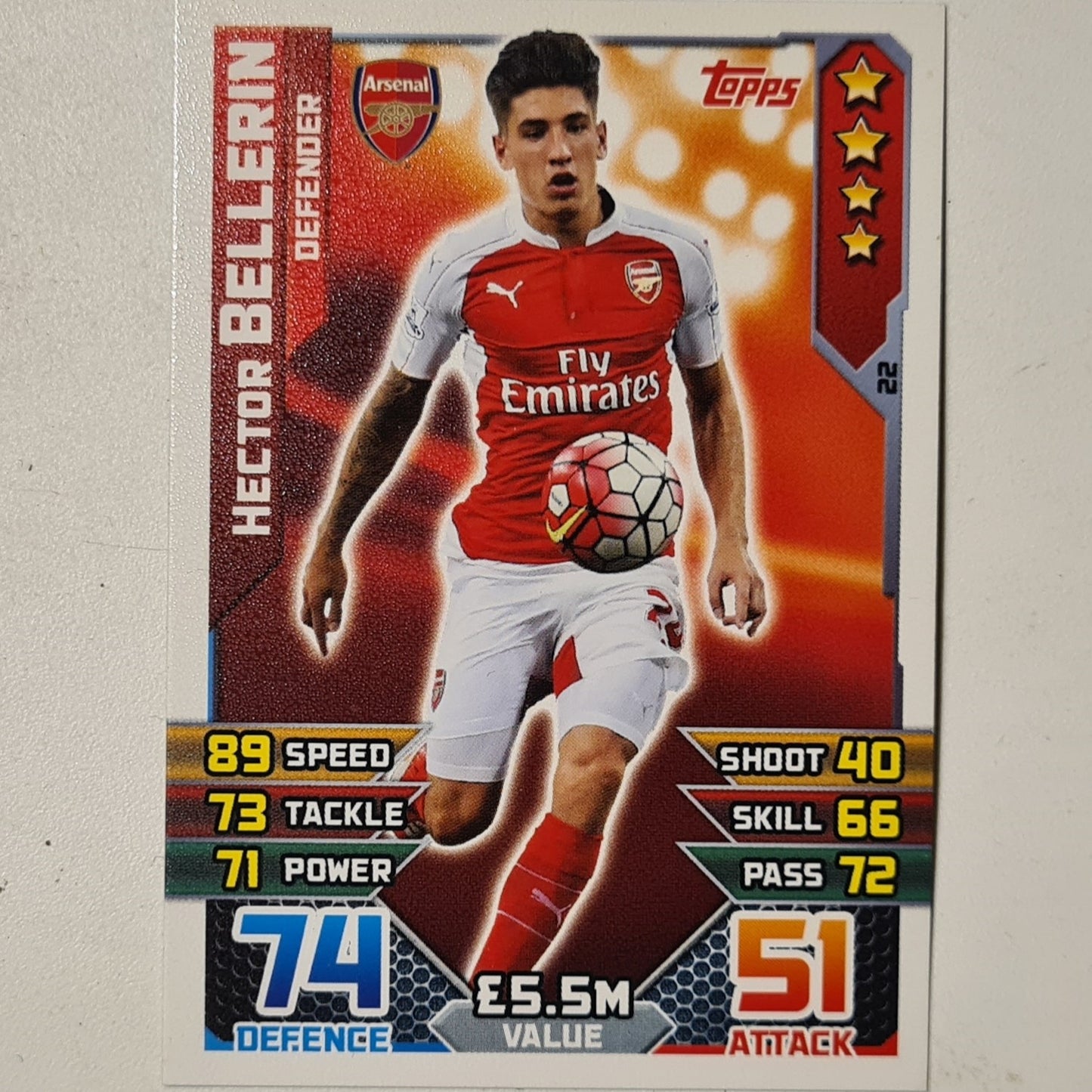 Hector Bellerin 2015-16 Topps Match Attax Soccer Football Arsenal very good sleeved