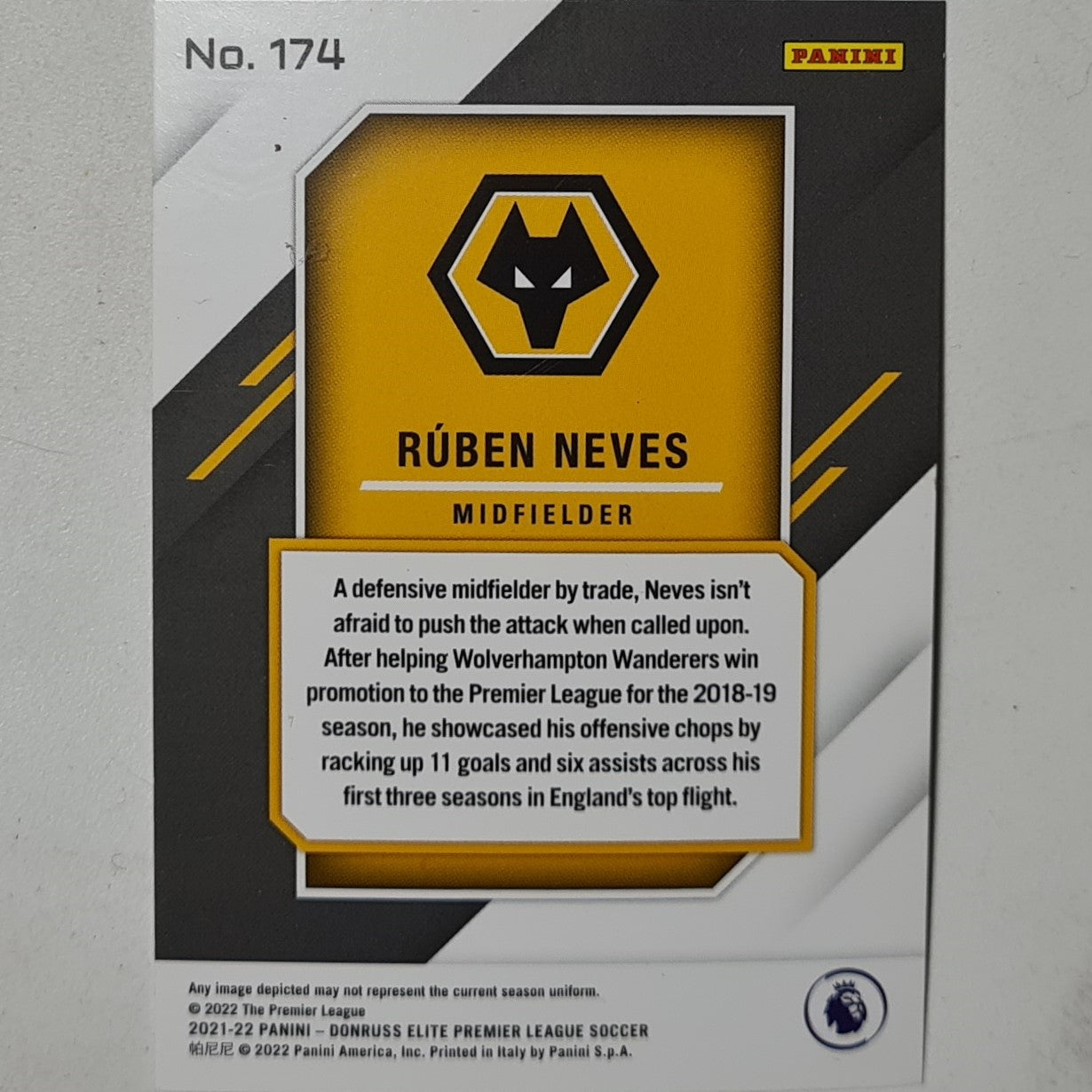 Ruben Neves 2021-22 Panini Donruss Elite #174 Soccer Football Wolverhampton Wanderers Excellent/mint Sleeved