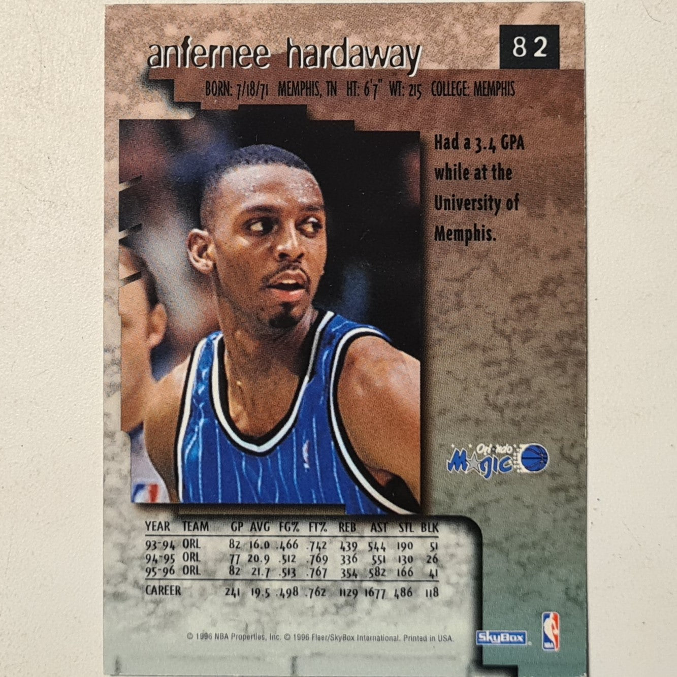 Anfernee Hardaway 1996 Skybox Premium #82 NBA Basketball Orlando Magic Very good