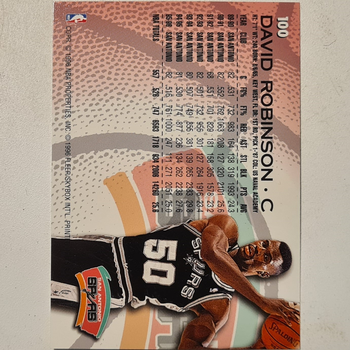 David Robinson 1996 Fleer 96-97 #100 NBA Basketball San Antonio Spurs excellent