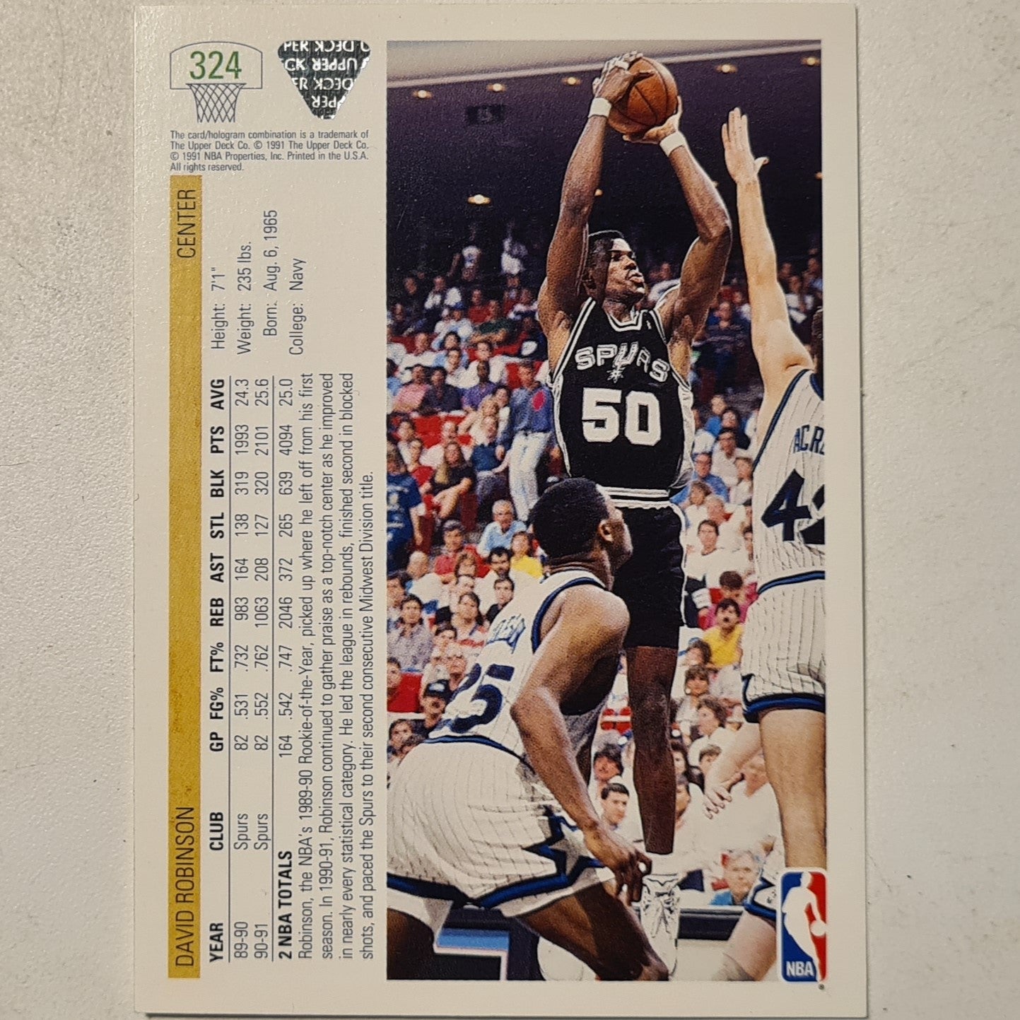 David Robinson 1991 Upper-Deck #324 NBA Basketball San Antonio Spurs excellent/mint