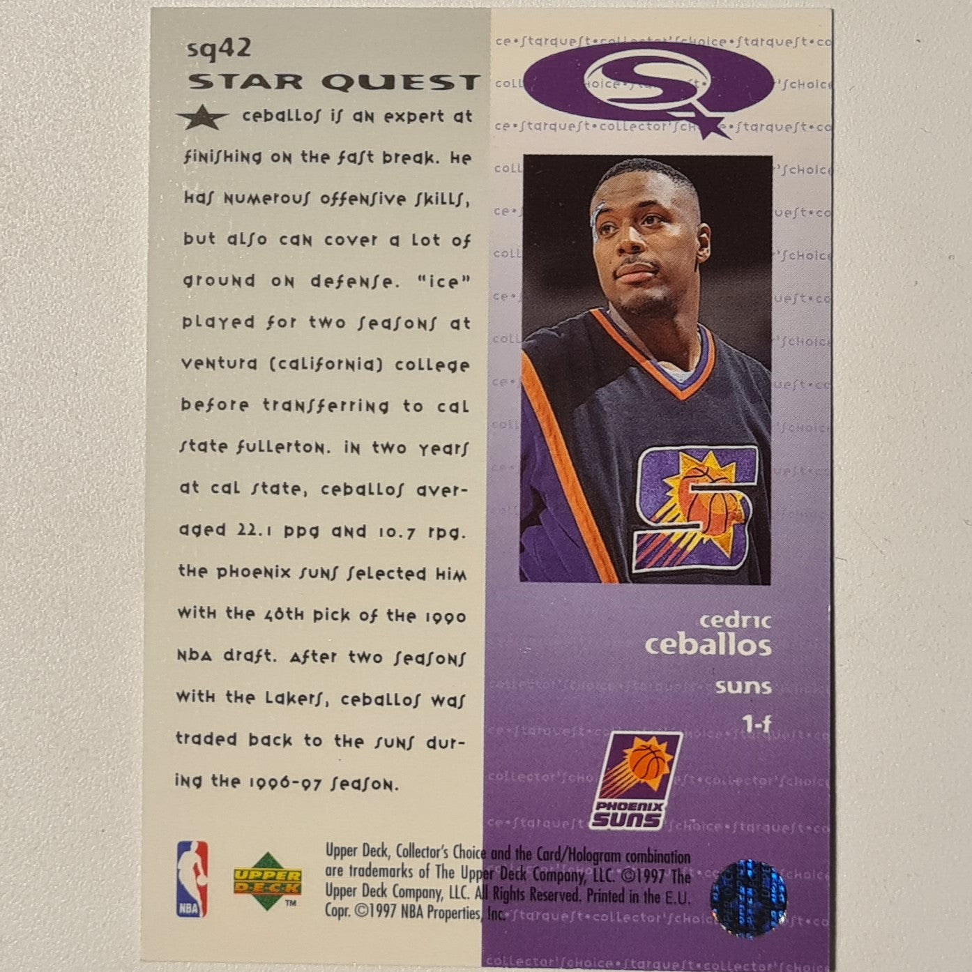 Cedric Ceballos 1997 Upper-Deck Star Quest SQ42 NBA Basketball Phoenix Suns Excellent Sleeved