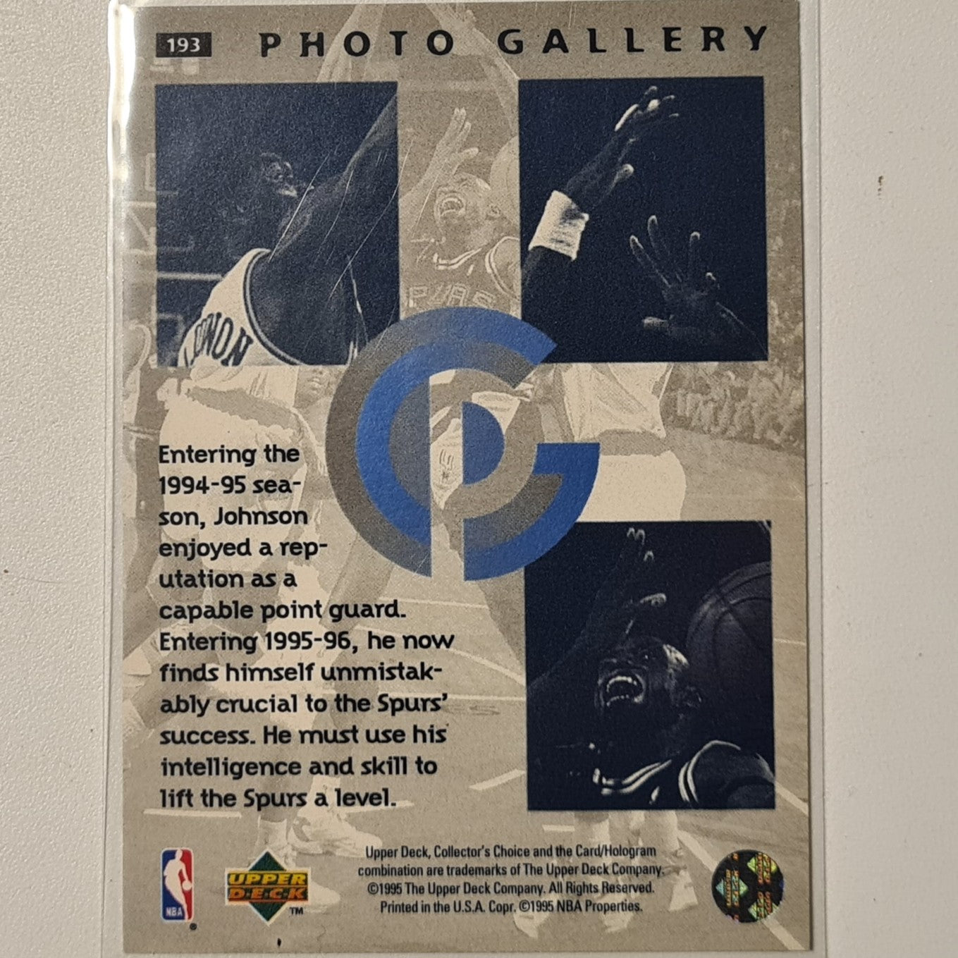 Avery Johnson 1995 Upper-Deck Photo Gallery #193 NBA Basketball San Antonio Spurs Excellent