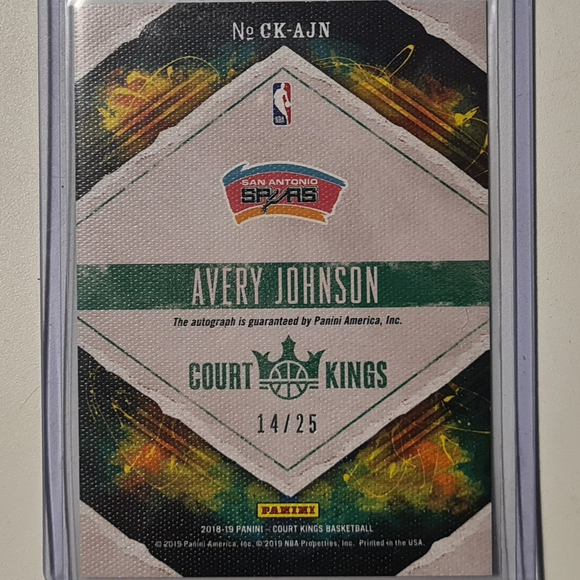 Avery Johnson 2018-19 Panini Court Kings Auto 1 RED 4/25 CK-AJN NBA Basketball San Antonio Spurs Excellent