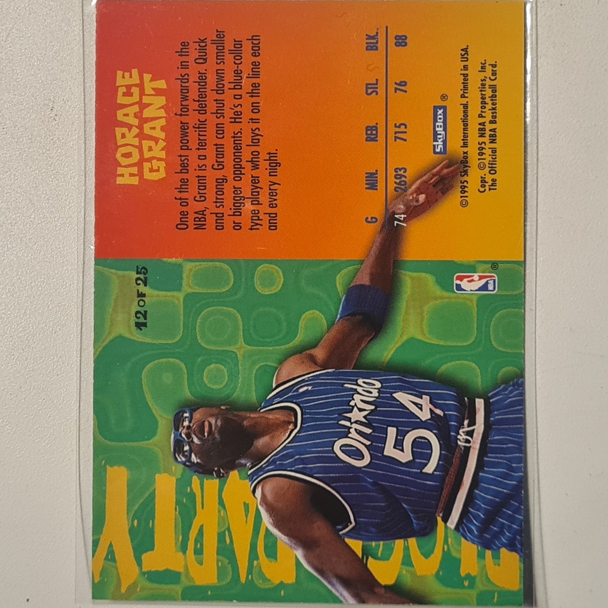 Horace Grant 1995 Skybox NBA Hoops Block Party 12 of 25 NBA Basketball Orlando Magic Stunning sleeved